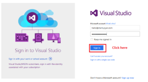 sign in on visual studio